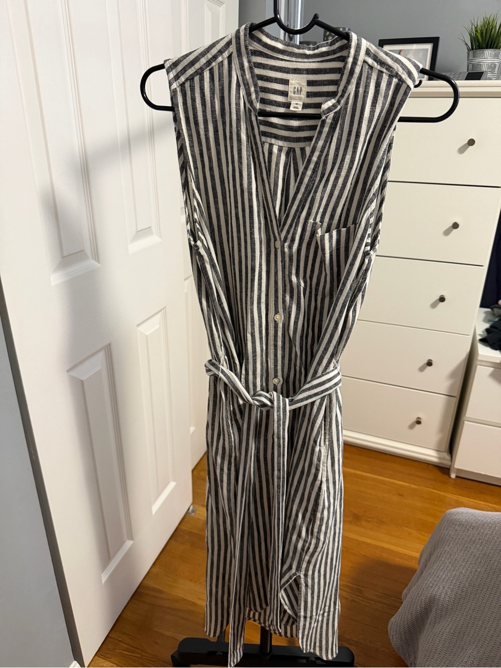 GAP Black and White Striped Midi Shirt Dress